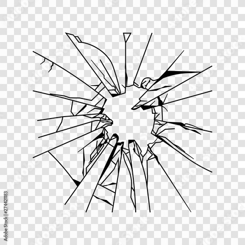 Broken glass cracks bullet marks on glass on isolated background vector illustration. EPS 10