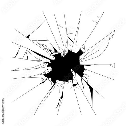 Broken glass cracks bullet marks on glass on white background vector illustration. EPS 10