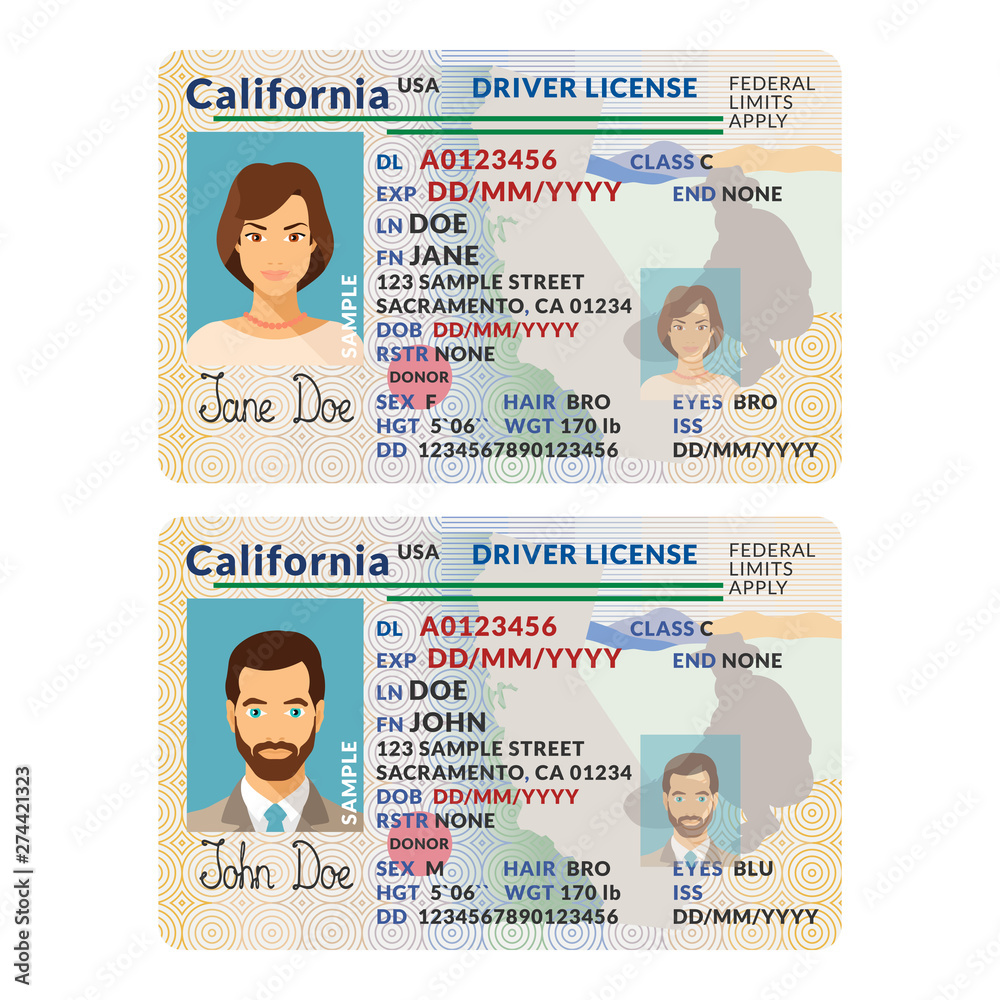 vector-template-of-sample-driver-license-plastic-card-for-usa-california-stock-vector-adobe-stock