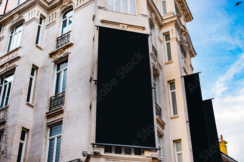 billboard blank mockup and template empty frame for logo or text on exterior street advertising poster screen city background, modern flat style, outdoor banner advertisement
