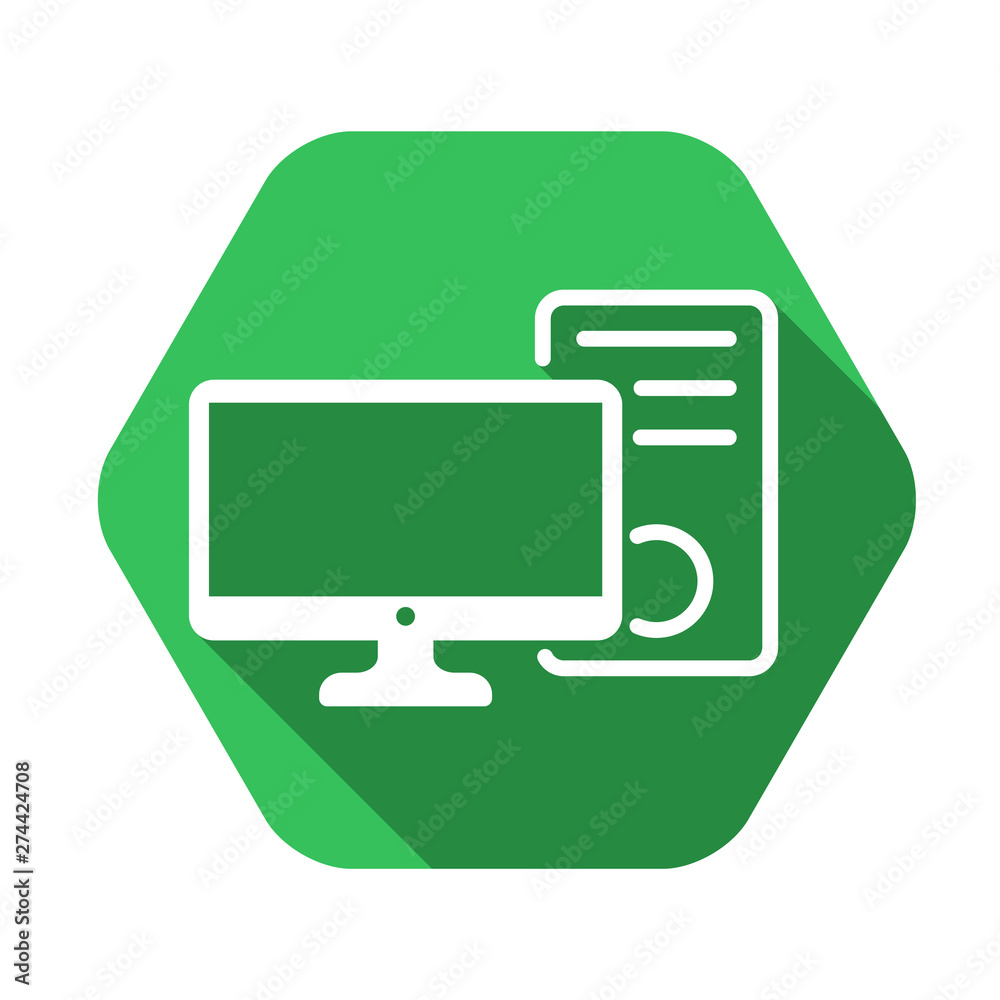 Computer vector green icon in modern flat style isolated. Computer can support is good for your web design. Computer vector green icon in modern flat style isolated. Computer can support is good for your web design.
