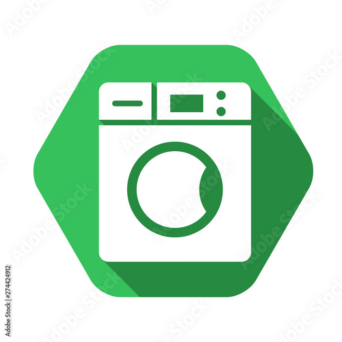 Washing machine vector green icon in modern flat style isolated. Washing machine can support is good for your web design.