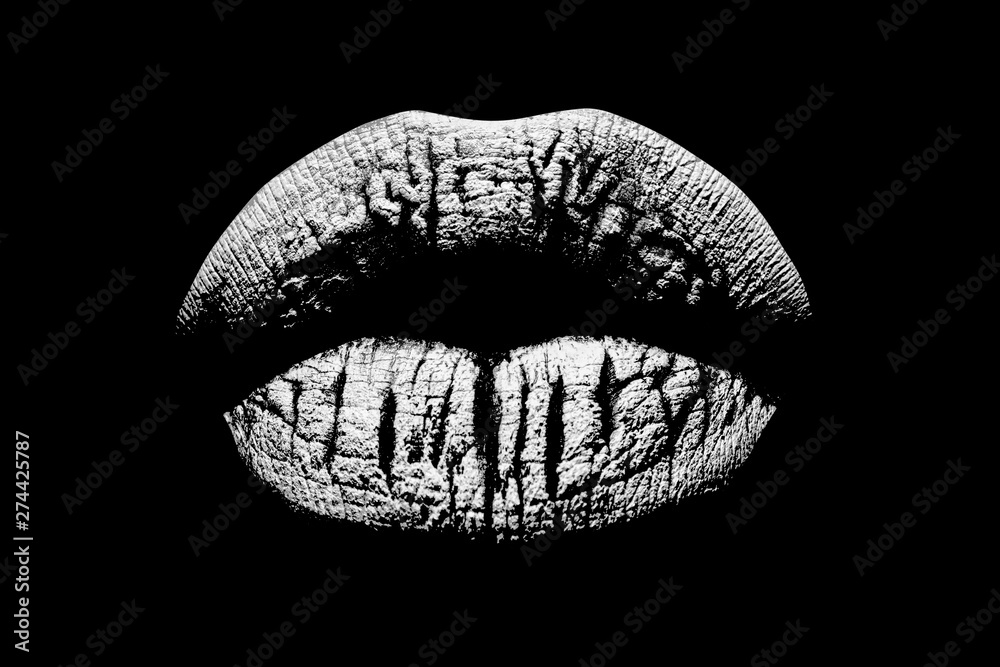Black and white lips. Sexy female mouth. Beauty icon isolated on black  background. Lip print. Kiss with love. Stock Photo | Adobe Stock
