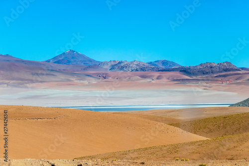 Background with barren desert scenery in the Bolivian Andes, in the Nature reserve Edoardo Avaroa