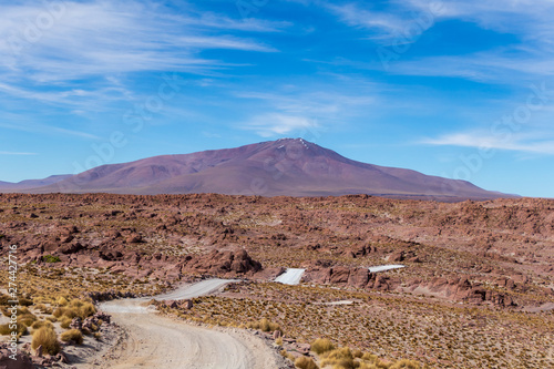 Background with barren desert scenery in the Bolivian Andes, in the Nature reserve Edoardo Avaroa