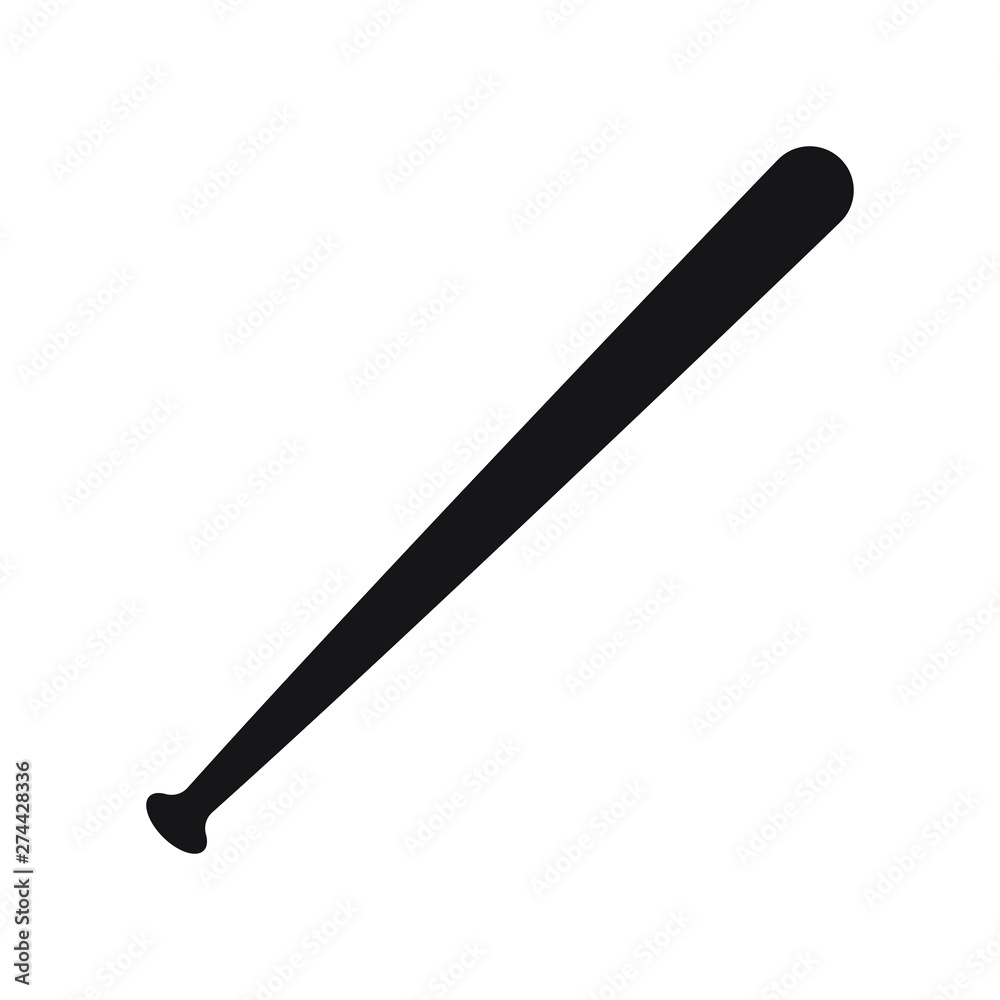 Vector flat black baseball bat icon on white background Vector flat black baseball bat icon on white background