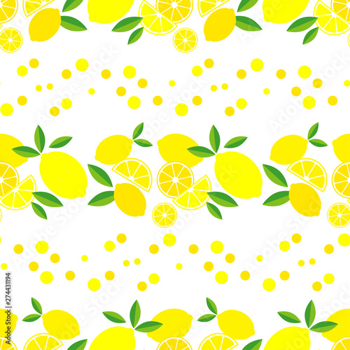 Seamless pattern with decorative lemons. Cute cartoon. Summer garden. Vector illustration. Can be used for wallpaper  textile  invitation card  wrapping  web page background.