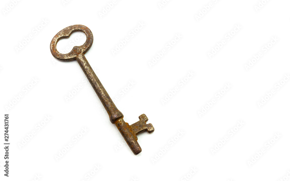 Old, rusty antique key on white background Old, rusty antique key on white background