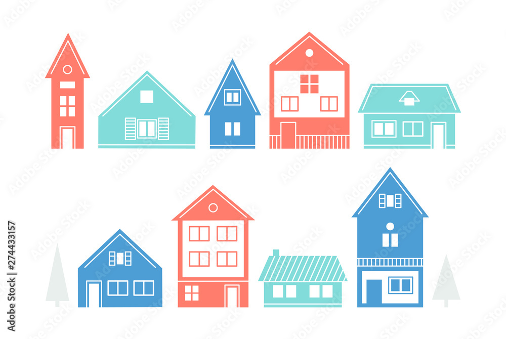 Scandinavian houses isolated on a white background. Flat style. Vector image.