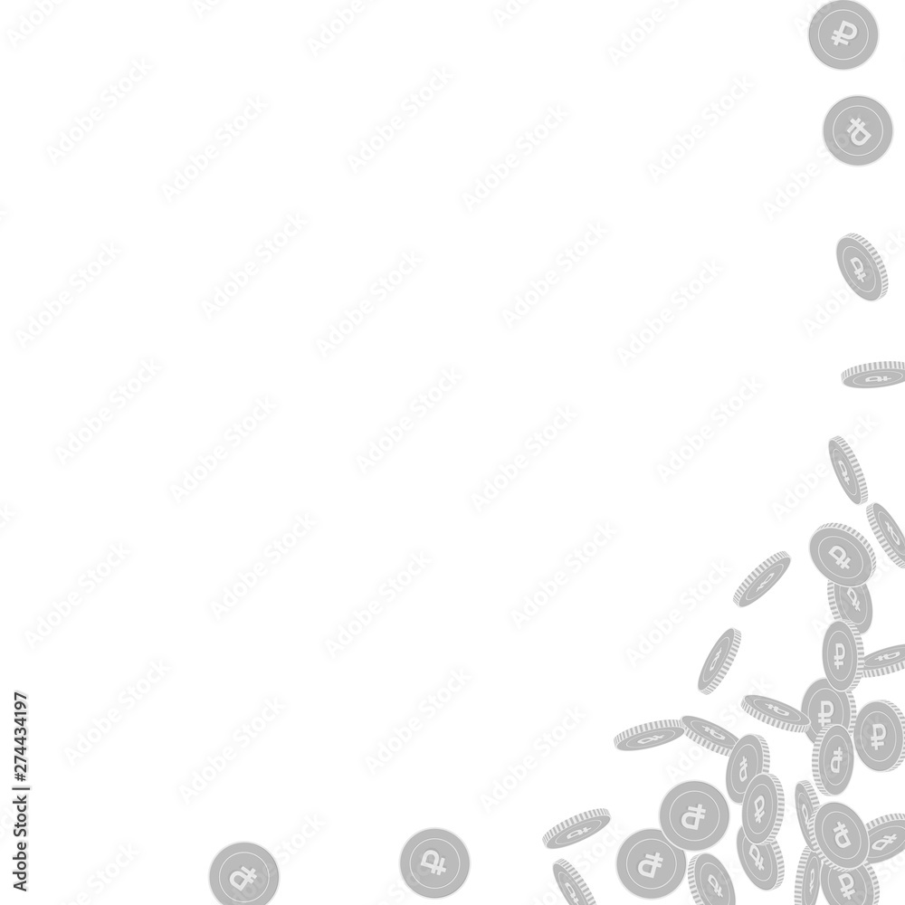 Russian ruble coins falling. Scattered black and w Russian ruble coins falling. Scattered black and w