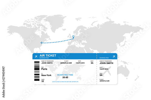 Airplane ticket with world map background