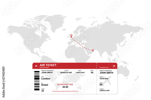 Airplane ticket with world map background