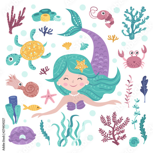 Dekoracja na wymiar  set-of-cute-mermaid-seaweeds-and-marine-inhabitants