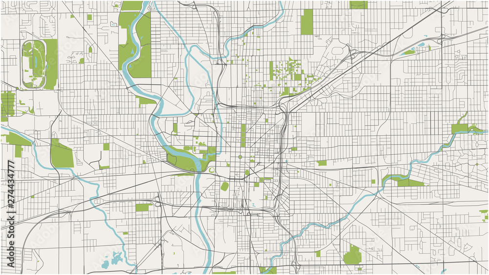 map of the city of Indianapolis, Indiana, USA
