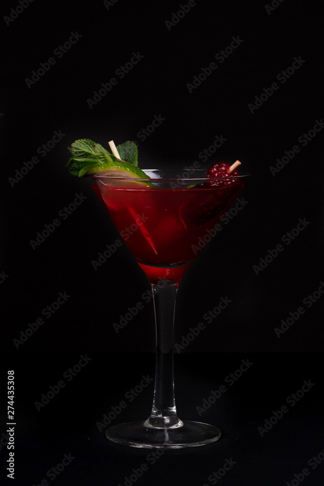 elegant glass with a popular cosmopolitan cocktail