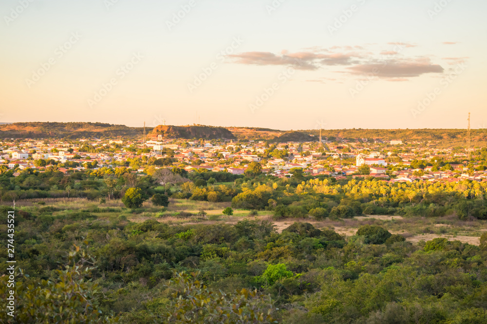 Cityscape of Oeiras viewed from the top of a hill at sunset- Piaui state, Brazil
