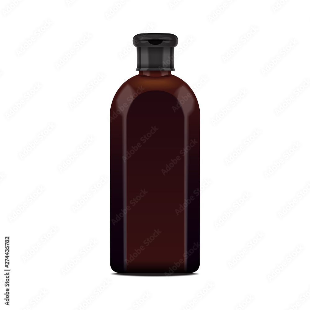 Realistic brown bottle for cosmetic. Mock up bottle. Liquid soap pump bottle, shampoo, conditioner. Cosmetic vector products pack