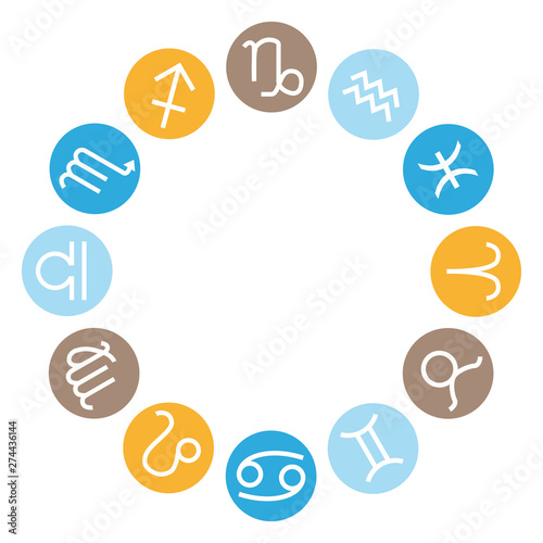 12 Signes astrologiques. Roue aux 4 couleurs des éléments. Illustration vectorielle.