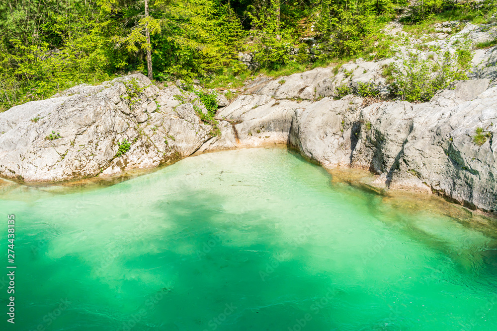 Naklejka premium Soca river in Lepena at the Julian Alps