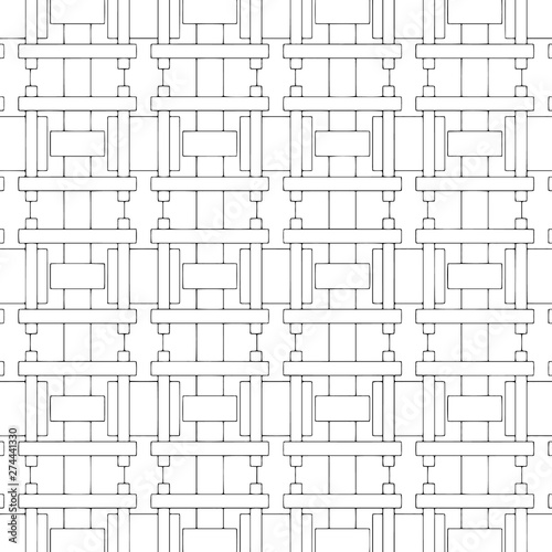 Geometric abstract striped seamless pattern. Black and white geometrical monochrome background. Repeat squares, rectangles , lines, shapes ornament. Isolated design on white. Template. Endless texture