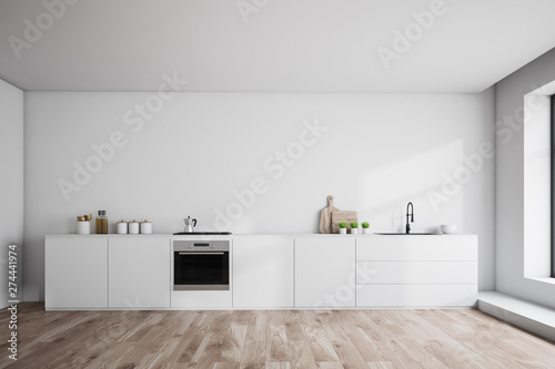 Картината върху платно White countertops in white kitchen interior