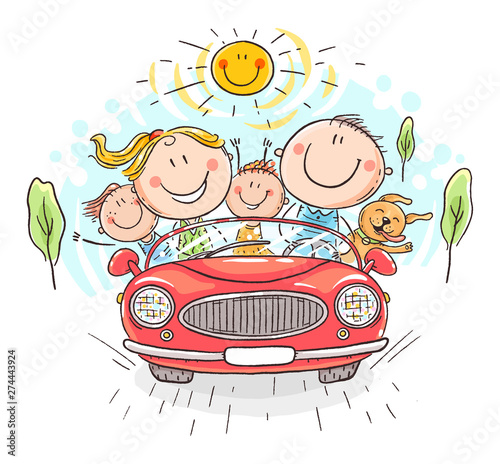 Happy family travelling by car, vacation trip photo