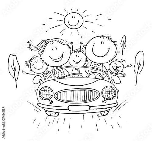 Happy family travelling by car, vacation trip