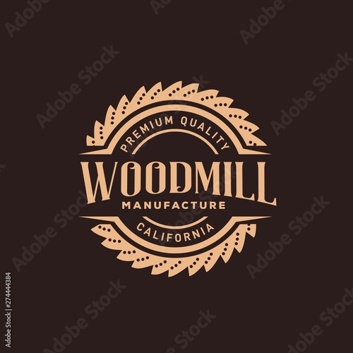 Vintage circle saw emblem badge logo design