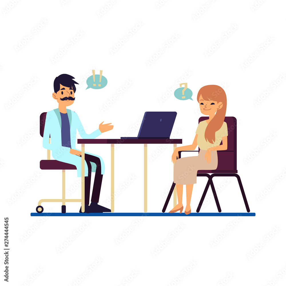 Doctor consults a patient at the clinic flat vector illustration isolated. Doctor consults a patient at the clinic flat vector illustration isolated.