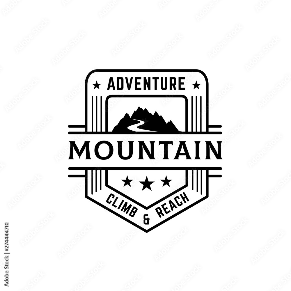 Adventure outdoor mountain emblem line art illustration