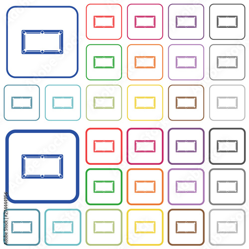 Empty billiard table outlined flat color icons