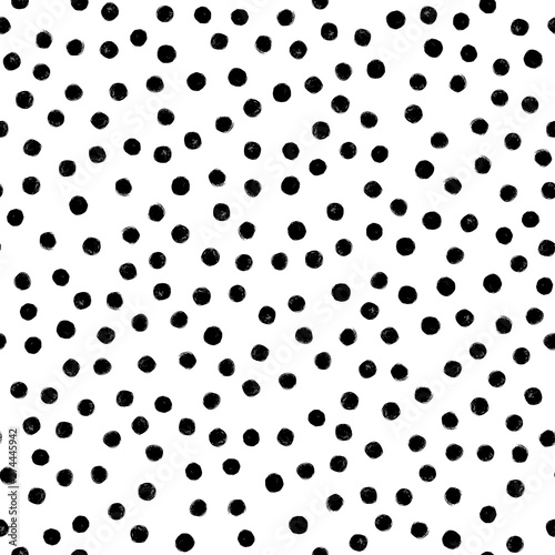 Hand Draw Polka Dots Seamless Pattern. Vector Black ink Brush. The texture of the pencil.