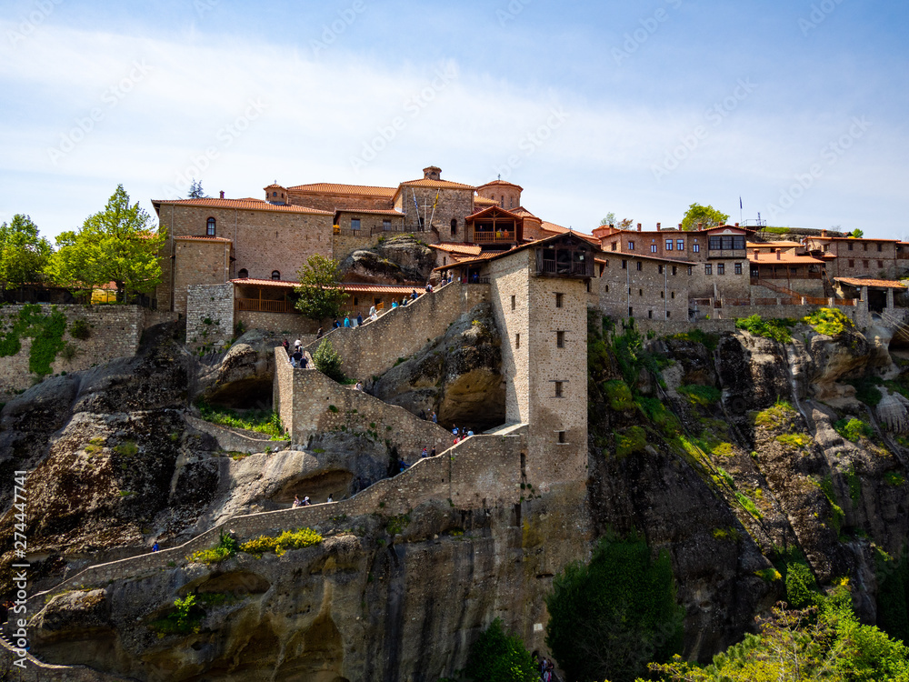 The Monastery of Great Meteoron is the largest monastery at Meteora. Meteora is one of the most precipitously built complexes of Eastern Orthodox monasteries in Greece