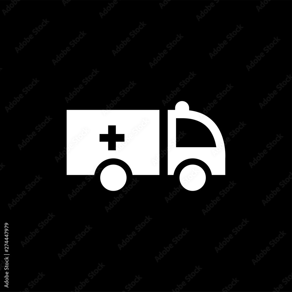 Ambulance Flat Icon On Black Background. Black Style Vector Illustration Ambulance Flat Icon On Black Background. Black Style Vector Illustration