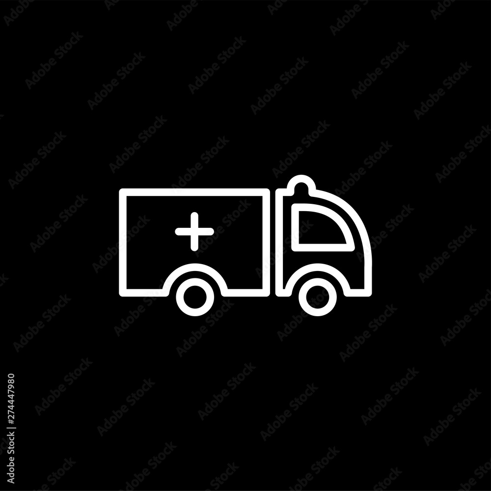 Ambulance Line Icon On Black Background. Black Flat Style Vector Illustration Ambulance Line Icon On Black Background. Black Flat Style Vector Illustration
