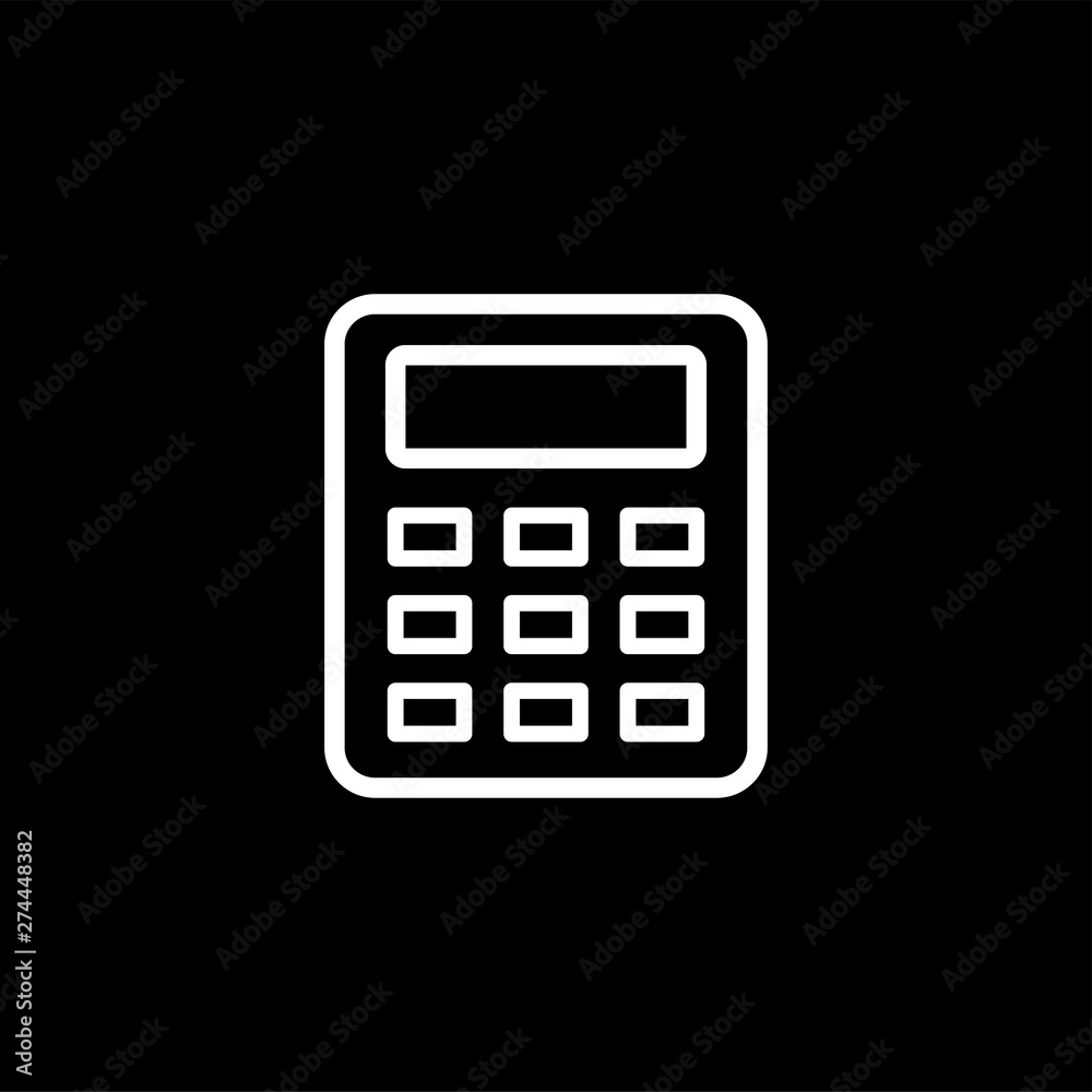 Calculator Line Icon On Black Background. Black Flat Style Vector Illustration Calculator Line Icon On Black Background. Black Flat Style Vector Illustration
