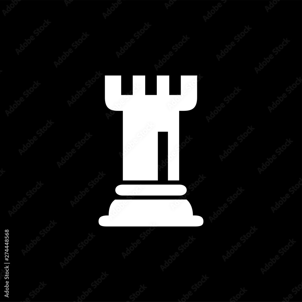 Chess Rook Icon On Black Background. Black Flat Style Vector Illustration. Chess Rook Icon On Black Background. Black Flat Style Vector Illustration.