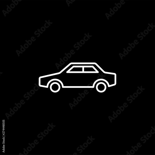 Car Line Icon On Black Background. Black Flat Style Vector Illustration
