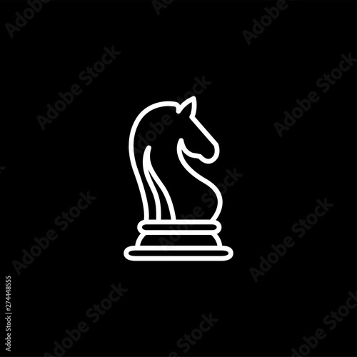 Chess Knight Line Icon On Black Background. Black Flat Style Vector Illustration.