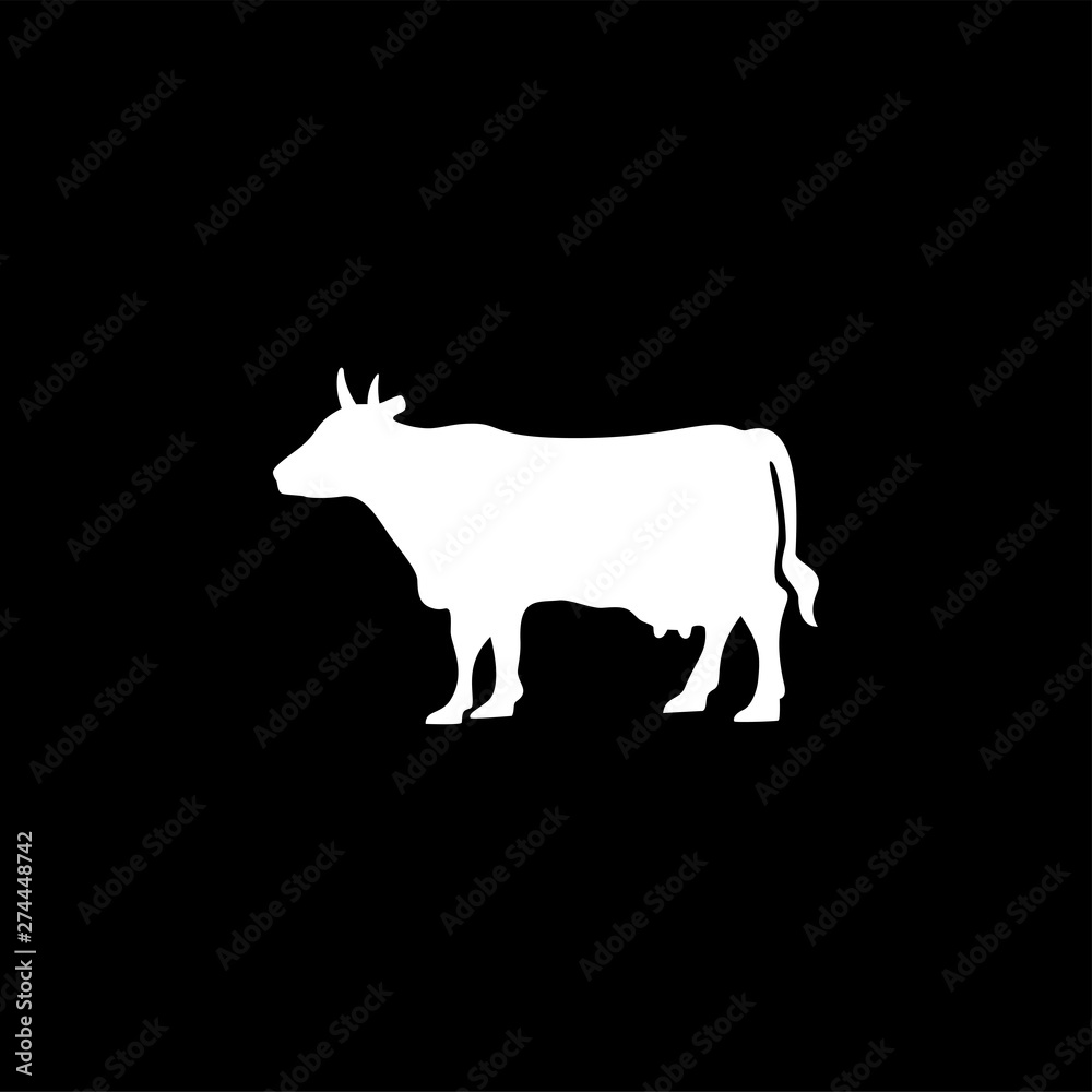 Cow Icon On Black Background. Black Flat Style Vector Illustration. Cow Icon On Black Background. Black Flat Style Vector Illustration.