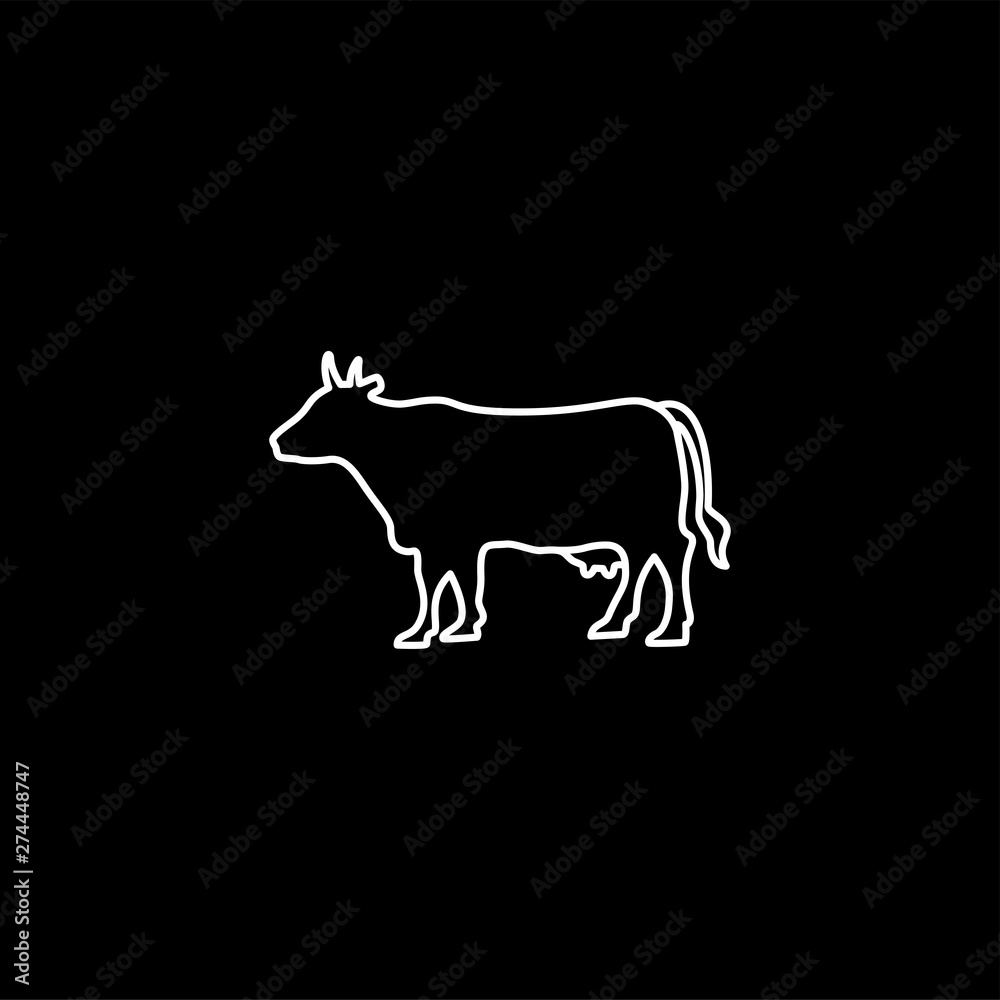 Cow Line Icon On Black Background. Black Flat Style Vector Illustration.