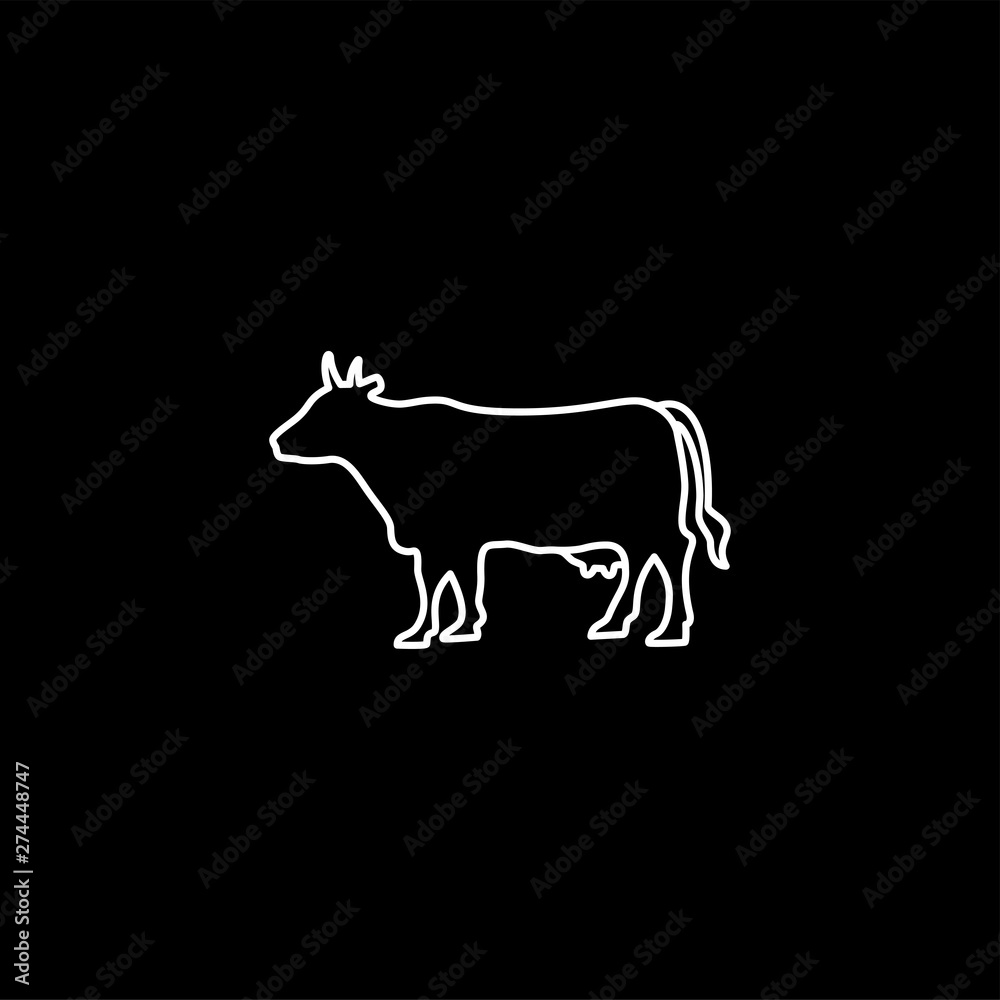 Cow Line Icon On Black Background. Black Flat Style Vector Illustration. Cow Line Icon On Black Background. Black Flat Style Vector Illustration.