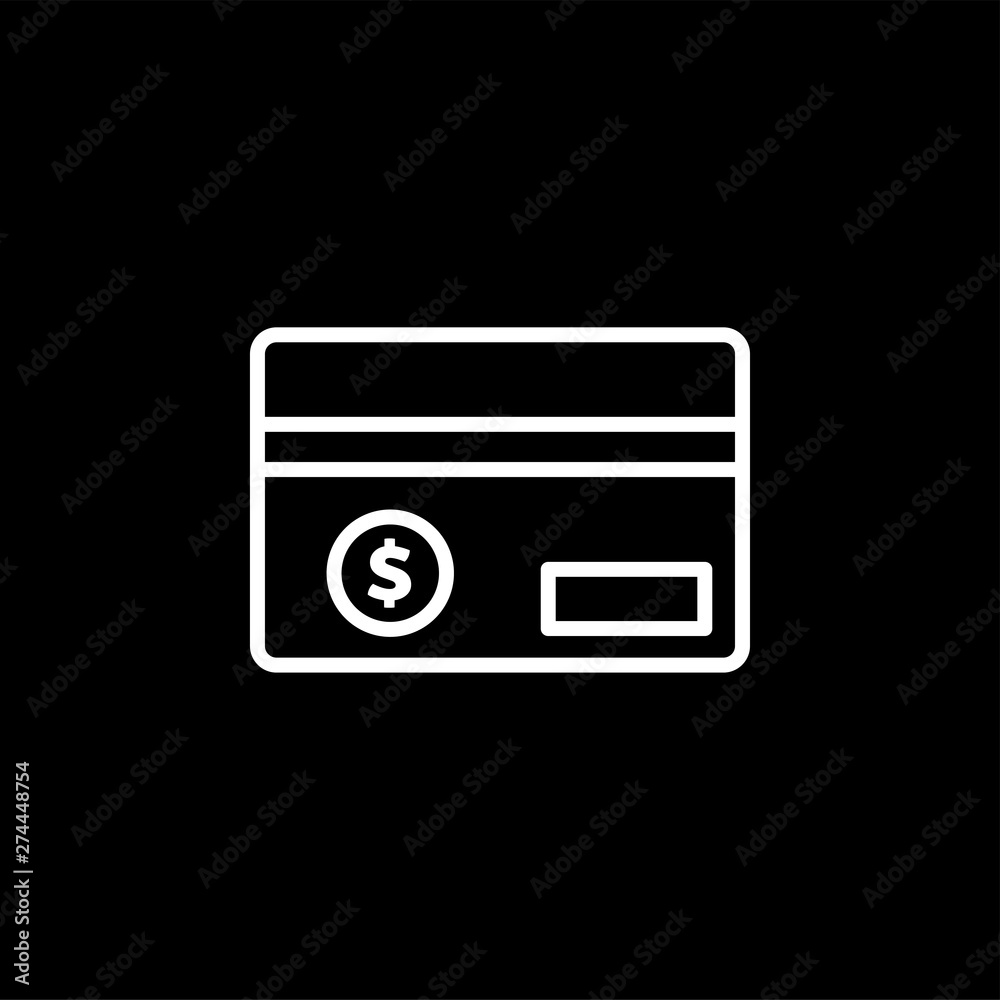 Credit Card Line Icon On Black Background. Black Flat Style Vector Illustration. Credit Card Line Icon On Black Background. Black Flat Style Vector Illustration.