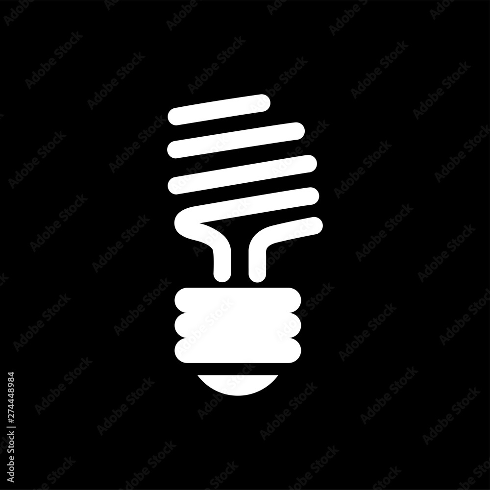 Energy Saving Bulb Icon On Black Background. Black Flat Style Vector Illustration. Energy Saving Bulb Icon On Black Background. Black Flat Style Vector Illustration.