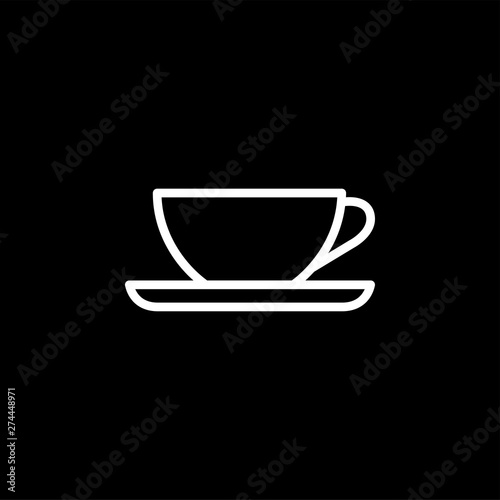 Empty Coffee Cup Line Icon On Black Background. Black Flat Style Vector Illustration.