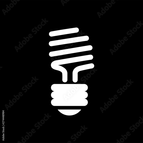 Energy Saving Bulb Icon On Black Background. Black Flat Style Vector Illustration.
