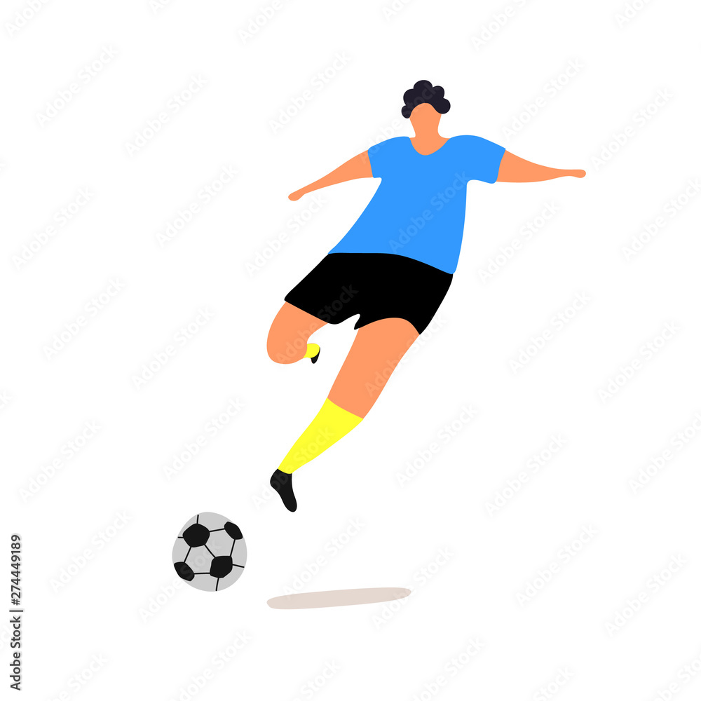 Football game hand drawn color illustration. Men in sportswear modern characters. Runing football player with ball. Football game hand drawn color illustration. Men in sportswear modern characters. Runing football player with ball.