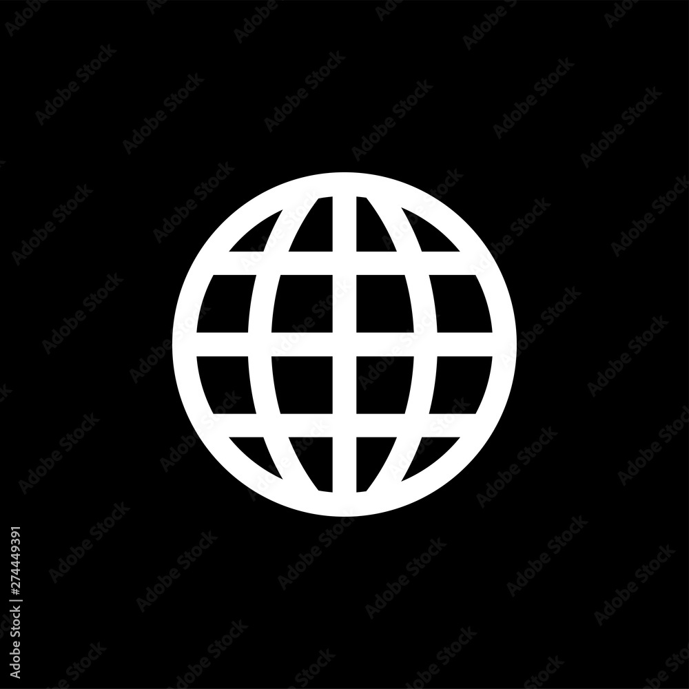 Globe Icon On Black Background. Black Flat Style Vector Illustration Globe Icon On Black Background. Black Flat Style Vector Illustration