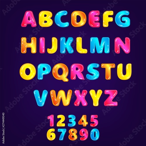 Wonderland fairy ABC or font in rainbow colors vector illustration isolated.