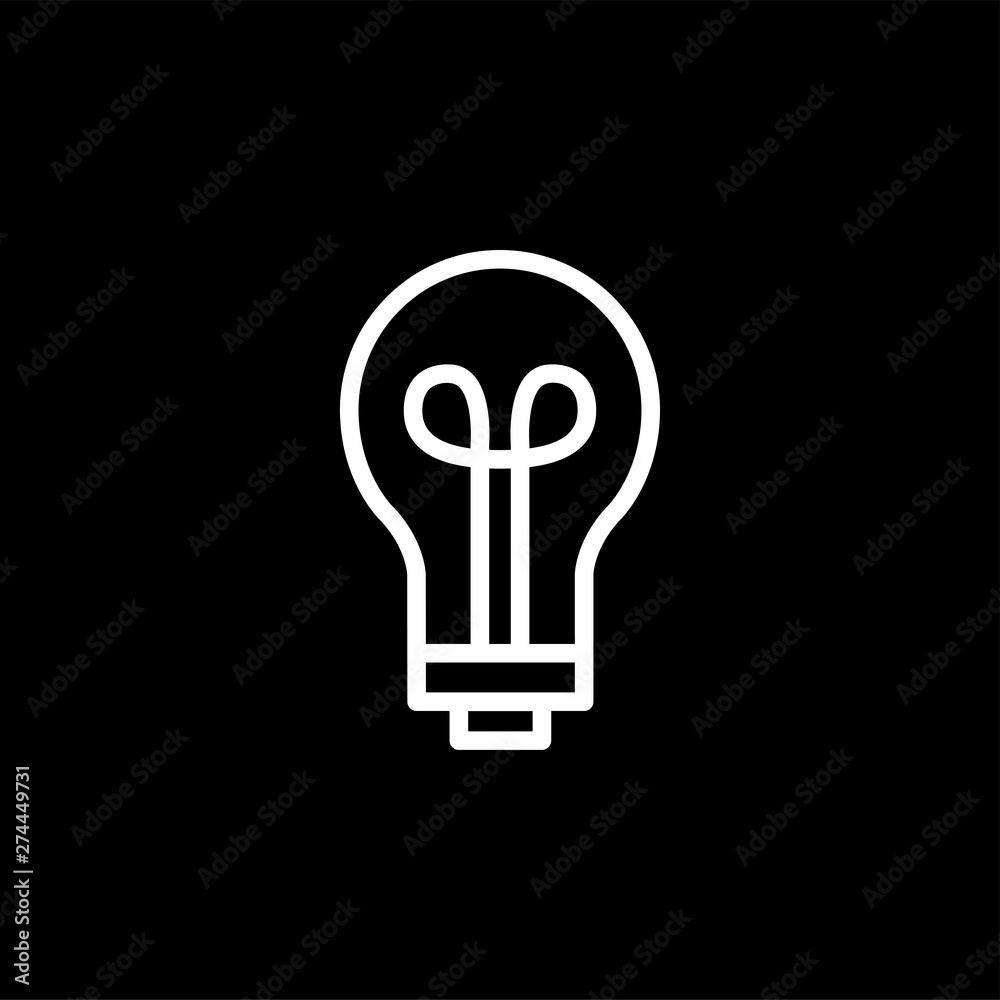 Light Bulb Line Icon On Black Background. Black Flat Style Vector Illustration. Light Bulb Line Icon On Black Background. Black Flat Style Vector Illustration.